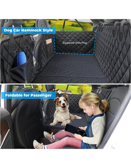 Back Seat Extender for Dogs, Dog Car Seat Cover with Hard Bottom Dog Car Seat Bed Waterproof Dog Hammock for Car Pet Backseat Protector with Mesh Window and Storage Pocket for Car, SUV