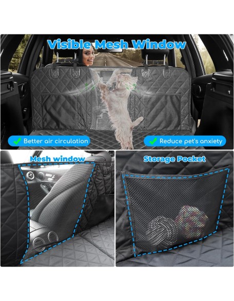 Back Seat Extender for Dogs, Dog Car Seat Cover with Hard Bottom Dog Car Seat Bed Waterproof Dog Hammock for Car Pet Backseat Protector with Mesh Window and Storage Pocket for Car, SUV