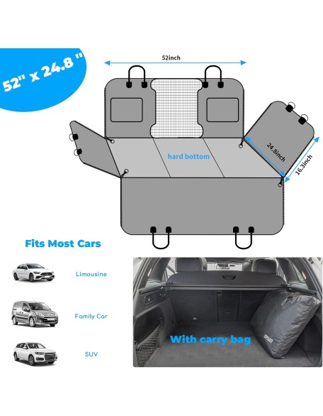 Back Seat Extender for Dogs, Dog Car Seat Cover with Hard Bottom Dog Car Seat Bed Waterproof Dog Hammock for Car Pet Backseat Protector with Mesh Window and Storage Pocket for Car, SUV