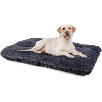 Large Dog Bed Crate Pad, Deluxe Plush Washable Dog Beds Fulffy Soft Kennel Pad Anti-Slip Pet Sleeping Mat for Large Medium Small Dogs, 35" x 21", Grey