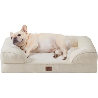 Orthopedic Dog Bed for Medium Dogs, Waterproof Memory Foam Medium Dog Beds with Sides, Non-Slip Bottom and Egg-Crate Foam Medium Dog Couch Bed with Washable Removable Cover, Beige