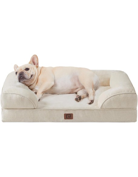 Orthopedic Dog Bed for Medium Dogs, Waterproof Memory Foam Medium Dog Beds with Sides, Non-Slip Bottom and Egg-Crate Foam Medium Dog Couch Bed with Washable Removable Cover, Beige