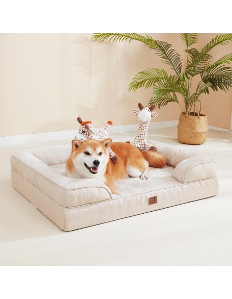 Orthopedic Dog Bed for Medium Dogs, Waterproof Memory Foam Medium Dog Beds with Sides, Non-Slip Bottom and Egg-Crate Foam Medium Dog Couch Bed with Washable Removable Cover, Beige