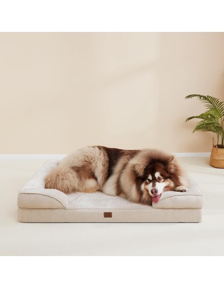 Orthopedic Dog Bed for Medium Dogs, Waterproof Memory Foam Medium Dog Beds with Sides, Non-Slip Bottom and Egg-Crate Foam Medium Dog Couch Bed with Washable Removable Cover, Beige