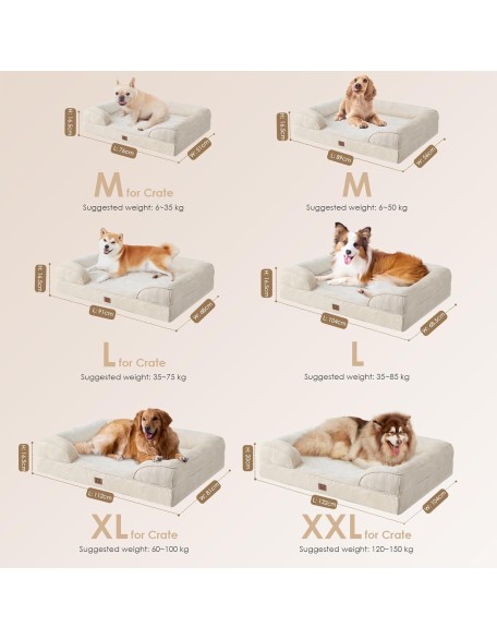 Orthopedic Dog Bed for Medium Dogs, Waterproof Memory Foam Medium Dog Beds with Sides, Non-Slip Bottom and Egg-Crate Foam Medium Dog Couch Bed with Washable Removable Cover, Beige