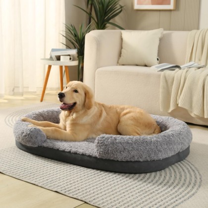 Medium Dog Bed Mat - Sofa-Style C-Shape Design, Super Soft Reversible Memory Foam and Eggshell Foam, Non-Slip Bottom, Waterproof and Easy to Clean