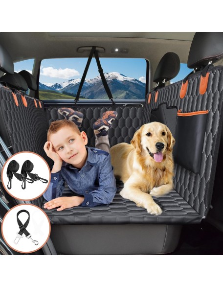 Back Seat Extender for Dogs-Supports 400lb,Waterproof Dog Car Seat Cover Hard Bottom-Detachable,600D Heavy Duty Scratch Proof Nonslip Soft,Dog Hammock for Car,SUVs