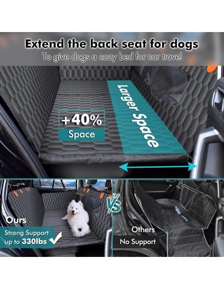 Back Seat Extender for Dogs-Supports 400lb,Waterproof Dog Car Seat Cover Hard Bottom-Detachable,600D Heavy Duty Scratch Proof Nonslip Soft,Dog Hammock for Car,SUVs