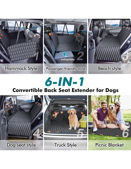 Back Seat Extender for Dogs-Supports 400lb,Waterproof Dog Car Seat Cover Hard Bottom-Detachable,600D Heavy Duty Scratch Proof Nonslip Soft,Dog Hammock for Car,SUVs