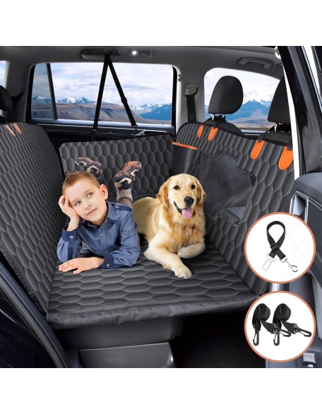 Back Seat Extender for Dogs-Supports 400lb,Waterproof Dog Car Seat Cover Hard Bottom-Detachable,600D Heavy Duty Scratch Proof Nonslip Soft,Dog Hammock for Car,SUVs