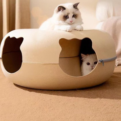 Cat Tunnel Bed,Cat Toys Cat Tube for Indoor Cats,Removable Washable Felt Cat Carve Bed with Zipper，Cat Cave Interactive Toys for Dog Bunny Cat Pet Supplies