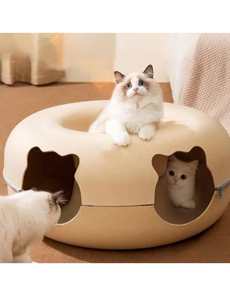 Cat Tunnel Bed,Cat Toys Cat Tube for Indoor Cats,Removable Washable Felt Cat Carve Bed with Zipper，Cat Cave Interactive Toys for Dog Bunny Cat Pet Supplies