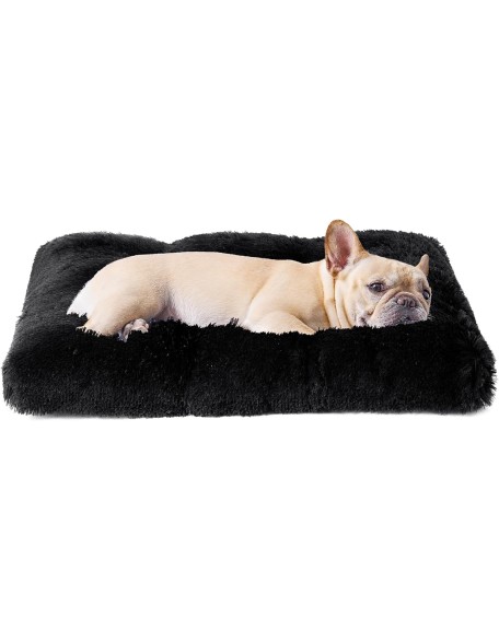 Fluffy Dog Crate Bed for Medium Dogs, Plush Faux Fur Dog Crate Pad, Calming Anti Anxiety Medium Dog Bed for Crate, Washable Soft Warm Dog Crate Mat with Non-Slip Bottom, Black