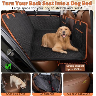 Back Seat Extender for Dogs, Hard Bottom Dog Car Seat Cover for Back Seat with Mesh Window,100% Waterproof Pet Dog Hammock for Car SUV Backseat Protector Travel Camping Bed (Black)