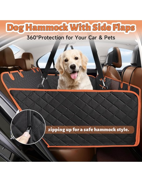 Back Seat Extender for Dogs, Hard Bottom Dog Car Seat Cover for Back Seat with Mesh Window,100% Waterproof Pet Dog Hammock for Car SUV Backseat Protector Travel Camping Bed (Black)