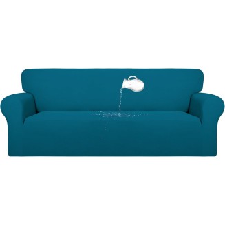 100% Dual Waterproof Couch Cover Slipcovers for Couches and Sofas - Stretch Non Slip Fleece Sofa Covers Washable, Leakproof Furniture Protector for Kids, Pets (Oversized Sofa, Peacock Blue)