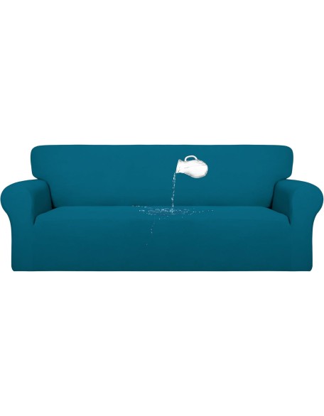 100% Dual Waterproof Couch Cover Slipcovers for Couches and Sofas - Stretch Non Slip Fleece Sofa Covers Washable, Leakproof Furniture Protector for Kids, Pets (Oversized Sofa, Peacock Blue)