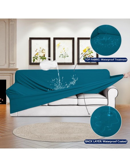 100% Dual Waterproof Couch Cover Slipcovers for Couches and Sofas - Stretch Non Slip Fleece Sofa Covers Washable, Leakproof Furniture Protector for Kids, Pets (Oversized Sofa, Peacock Blue)