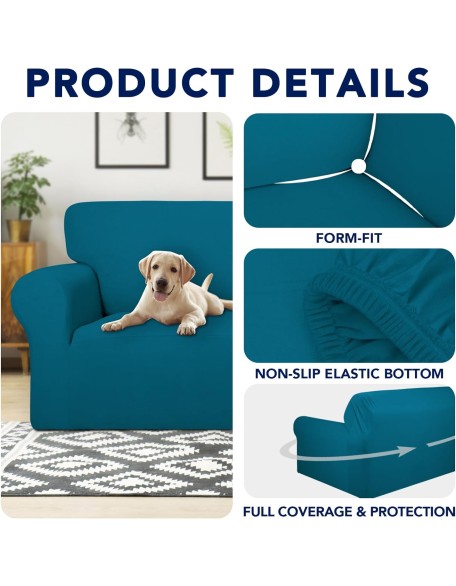 100% Dual Waterproof Couch Cover Slipcovers for Couches and Sofas - Stretch Non Slip Fleece Sofa Covers Washable, Leakproof Furniture Protector for Kids, Pets (Oversized Sofa, Peacock Blue)