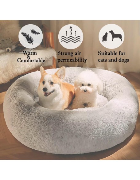 Donut Cuddler Pet Bed Dog Sofa Bed, Calming Dog Bed Washable Self-Warming Cat Bed Donut, Round Plush Dog Bed with Non-Slip Bottom for Large Medium Small Dogs(140cm)