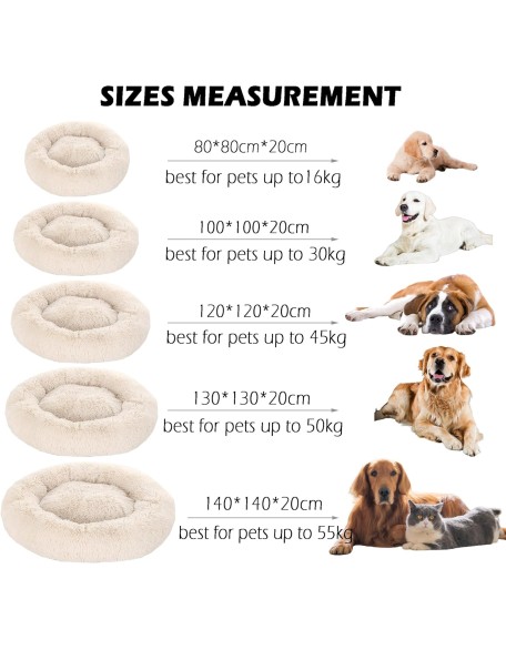 Donut Cuddler Pet Bed Dog Sofa Bed, Calming Dog Bed Washable Self-Warming Cat Bed Donut, Round Plush Dog Bed with Non-Slip Bottom for Large Medium Small Dogs(140cm)