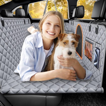 Back Seat Extender for Dogs, Large Space, Hard Bottom Car Seat Cover for Dogs, Waterproof Back Seat Pet Cover for Dogs, Dog Hammock for Car, Backseat Dog Protector for Dogs in Car SUV (Grey)