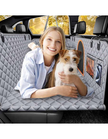 Back Seat Extender for Dogs, Large Space, Hard Bottom Car Seat Cover for Dogs, Waterproof Back Seat Pet Cover for Dogs, Dog Hammock for Car, Backseat Dog Protector for Dogs in Car SUV (Grey)