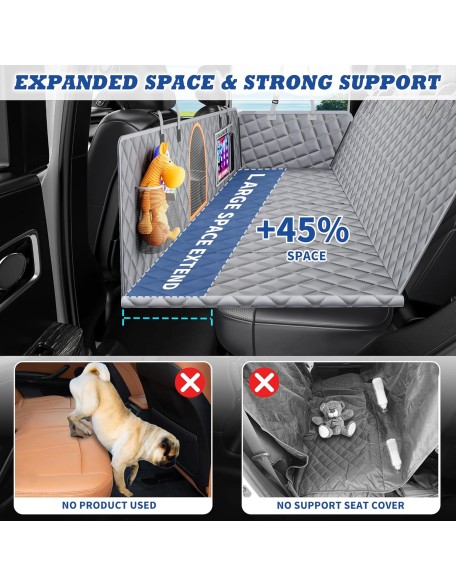 Back Seat Extender for Dogs, Large Space, Hard Bottom Car Seat Cover for Dogs, Waterproof Back Seat Pet Cover for Dogs, Dog Hammock for Car, Backseat Dog Protector for Dogs in Car SUV (Grey)