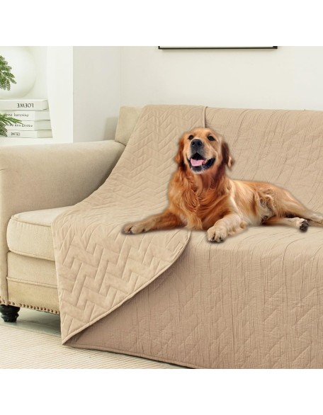 100% Waterproof Dog Bed Blankets double Sided Dog Couch Cover Knurling Pattern pet bed cover Reversible Furniture Couch Sofa Car for Puppy Kids (82x120 Inch(Pack of 1), Beige/beige)