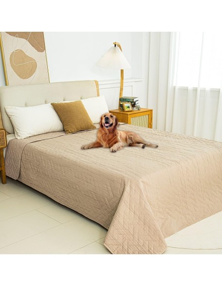 100% Waterproof Dog Bed Blankets double Sided Dog Couch Cover Knurling Pattern pet bed cover Reversible Furniture Couch Sofa Car for Puppy Kids (82x120 Inch(Pack of 1), Beige/beige)