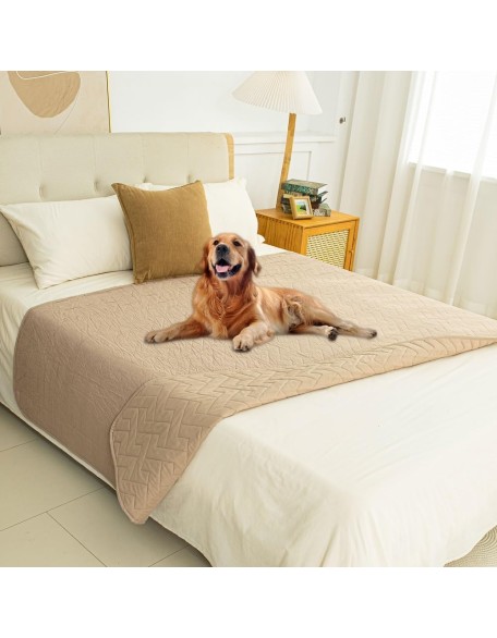 100% Waterproof Dog Bed Blankets double Sided Dog Couch Cover Knurling Pattern pet bed cover Reversible Furniture Couch Sofa Car for Puppy Kids (82x120 Inch(Pack of 1), Beige/beige)