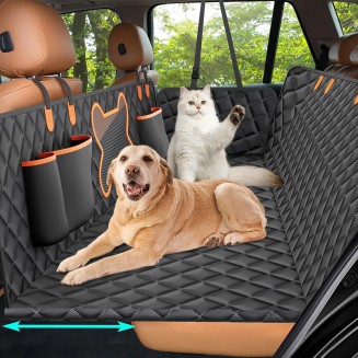 Back Seat Extender for Dogs in Car, Dog Car Backseat Covers with Hard Bottom, Foldable 3 Boards Waterproof Dog Bed Hammock, Pet Protector with Mesh Window for Car, SUV, Small Truck