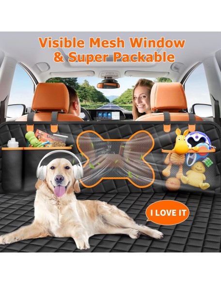 Back Seat Extender for Dogs in Car, Dog Car Backseat Covers with Hard Bottom, Foldable 3 Boards Waterproof Dog Bed Hammock, Pet Protector with Mesh Window for Car, SUV, Small Truck