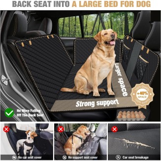 Dog Car Seat Cover for Back Seat,Hard Bottom Dog Hammock for Car,Camping Air Mattress, Hammock Travel Bed for Car SUV Truck (Black)