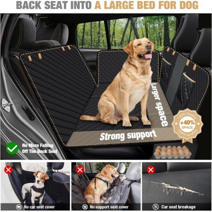 Dog Car Seat Cover for Back Seat,Hard Bottom Dog Hammock for Car,Camping Air Mattress, Hammock Travel Bed for Car SUV Truck (Black)