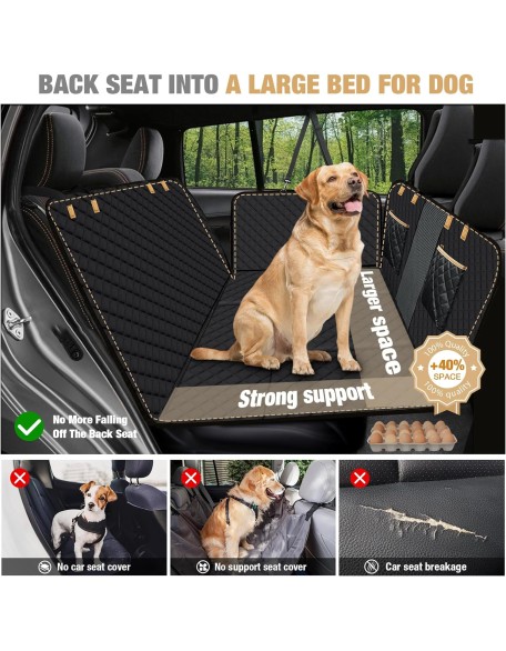 Dog Car Seat Cover for Back Seat,Hard Bottom Dog Hammock for Car,Camping Air Mattress, Hammock Travel Bed for Car SUV Truck (Black)