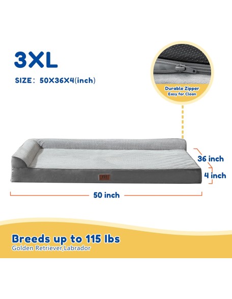 Orthopedic Dog Beds Big Large Sized Dog, Pet Sofa Bed with Removable Washable Cover, Egg Foam Support, Bolster Cushion for Comfortable Sleep, Waterproof Lining and Non-Slip Bottom