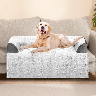 Dog Couch Bed for Large Dogs Memory Foam, Faux Fur Waterproof Dog Bed for Couch Furniture Protector, Calming Dog Bed Washable with for Pet Sofa Cover, Large 41x37 Inches