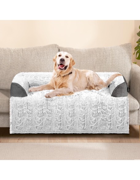 Dog Couch Bed for Large Dogs Memory Foam, Faux Fur Waterproof Dog Bed for Couch Furniture Protector, Calming Dog Bed Washable with for Pet Sofa Cover, Large 41x37 Inches