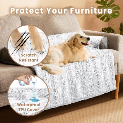 Dog Couch Bed for Large Dogs Memory Foam, Faux Fur Waterproof Dog Bed for Couch Furniture Protector, Calming Dog Bed Washable with for Pet Sofa Cover, Large 41x37 Inches