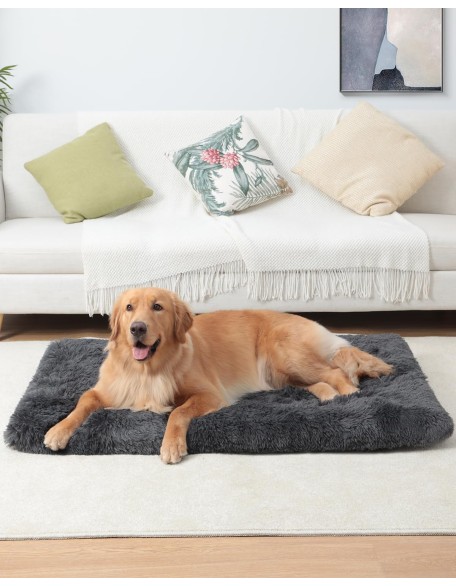 Dog Crate Pad Ultra Soft Dog Bed Mat Washable Pet Kennel Bed with Non-Slip Bottom Fluffy Plush Sleeping Mat for Large Medium Small Dogs, 47 x 29 Inch