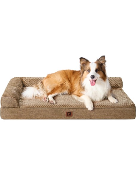 Memory Foam Orthopedic Dog Beds Large Sized Dog, Washable Dog Bed with Waterproof Lining Removable Cover, Big Dog Bed Sofa with Nonskid Bottom Pet Couch Bed, 41x27 Inches, Camel