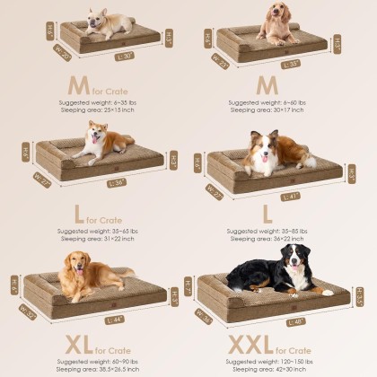 Memory Foam Orthopedic Dog Beds Large Sized Dog, Washable Dog Bed with Waterproof Lining Removable Cover, Big Dog Bed Sofa with Nonskid Bottom Pet Couch Bed, 41x27 Inches, Camel