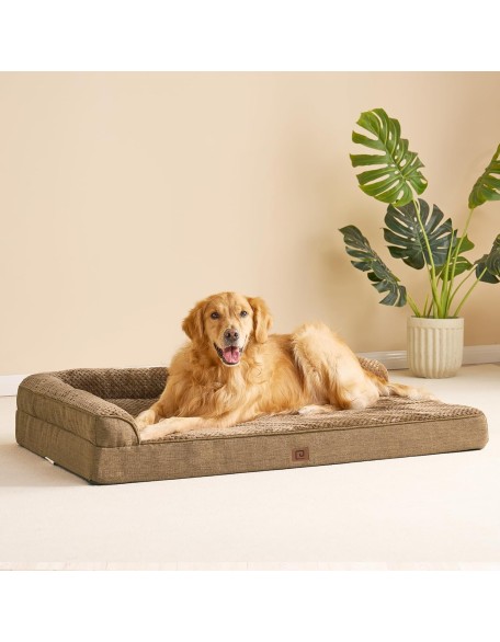 Memory Foam Orthopedic Dog Beds Large Sized Dog, Washable Dog Bed with Waterproof Lining Removable Cover, Big Dog Bed Sofa with Nonskid Bottom Pet Couch Bed, 41x27 Inches, Camel