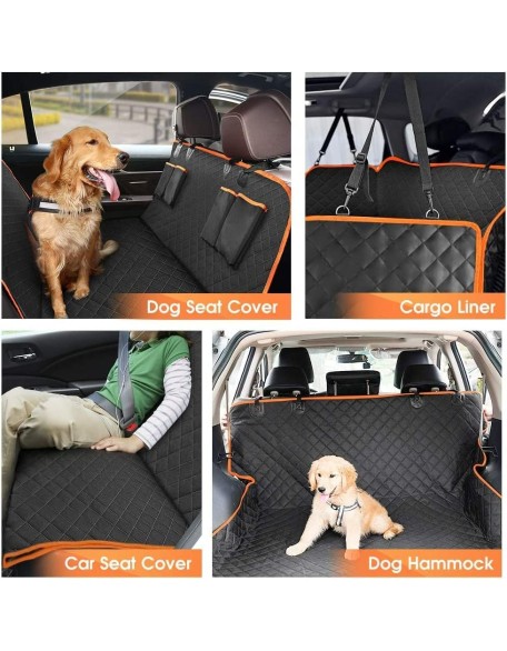 Dog Car Seat Cover - Waterproof Pet Hammock with 4 Bags Side Flap, Scratchproof and Nonslip Backseat Protection for Car, Truck and SUV