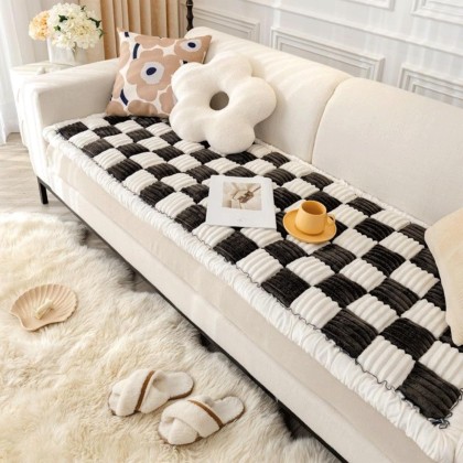 Fun Fuzzy Couch Covers Pet Washable, Cream-Coloured Large Plaid Square Pet Mat Bed Couch Cover, Super Soft Dog Bed Cover Pet Blanket for Sofa Carpeting (Black, 60 * 60cm/23.6 * 23.6inch)