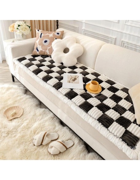 Fun Fuzzy Couch Covers Pet Washable, Cream-Coloured Large Plaid Square Pet Mat Bed Couch Cover, Super Soft Dog Bed Cover Pet Blanket for Sofa Carpeting (Black, 60 * 60cm/23.6 * 23.6inch)