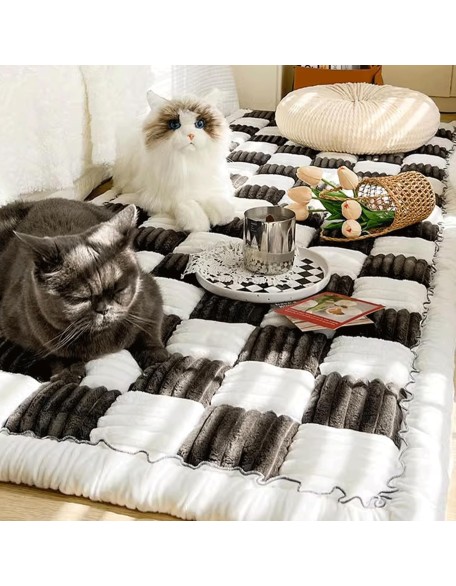 Fun Fuzzy Couch Covers Pet Washable, Cream-Coloured Large Plaid Square Pet Mat Bed Couch Cover, Super Soft Dog Bed Cover Pet Blanket for Sofa Carpeting (Black, 60 * 60cm/23.6 * 23.6inch)