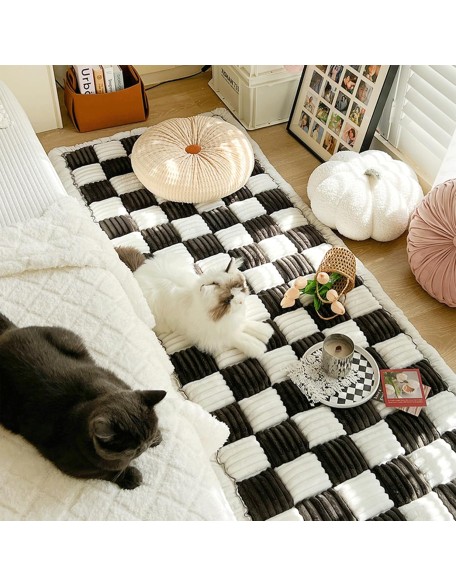 Fun Fuzzy Couch Covers Pet Washable, Cream-Coloured Large Plaid Square Pet Mat Bed Couch Cover, Super Soft Dog Bed Cover Pet Blanket for Sofa Carpeting (Black, 60 * 60cm/23.6 * 23.6inch)