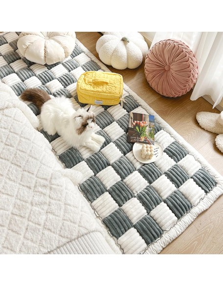 Fun Fuzzy Couch Covers Pet Washable, Cream-Coloured Large Plaid Square Pet Mat Bed Couch Cover, Super Soft Dog Bed Cover Pet Blanket for Sofa Carpeting (Black, 60 * 60cm/23.6 * 23.6inch)